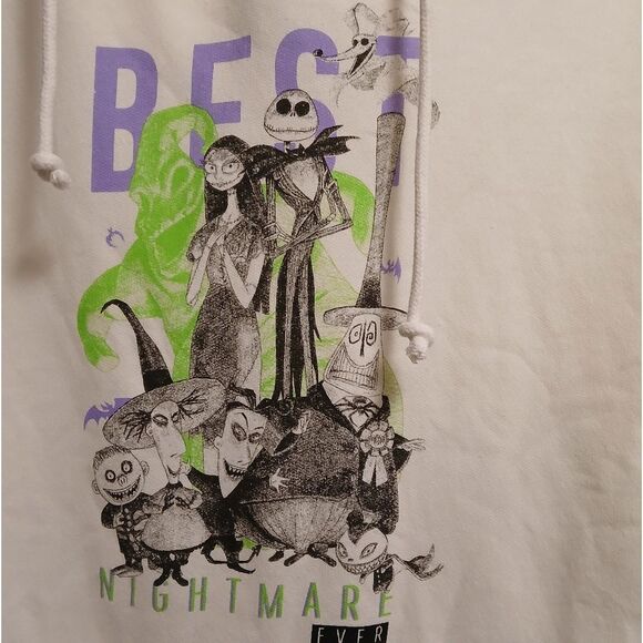 Tim BURTON NIGHTMARE BEFORE Christmas White Graphic Hoodie Sweatshirt Sz.L - Picture 2 of 5